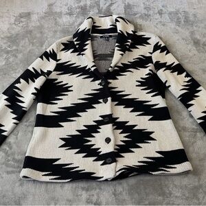 CHAPS Aztec Cardigan Sweater Button Front Southwestern Black White